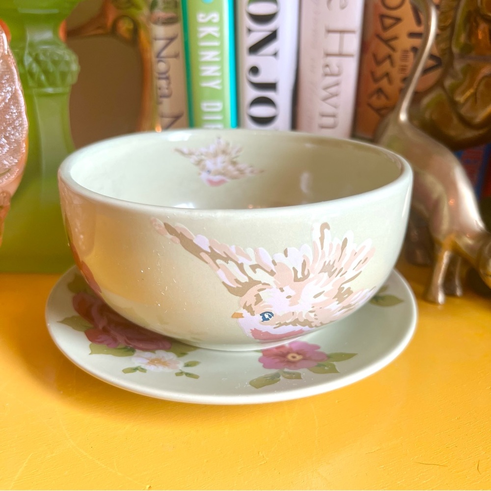 Songbird Garden by Rosie B. Farmer Bowl And Small Plate Sets Pink Blue Green - Picture 3 of 13
